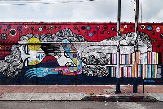 街头艺术,壁画,女人,睡觉,波哥大,地区,哥伦比亚,南美,重要,使用,只有