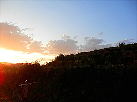 夕阳景观,自然,风光,彩云,天空,夕阳,景观,大美中国,田园,村庄