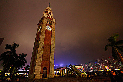 香港,商场,大厦,大楼,建筑,维多利亚港,夜景,香港文化中心音乐厅,钟楼