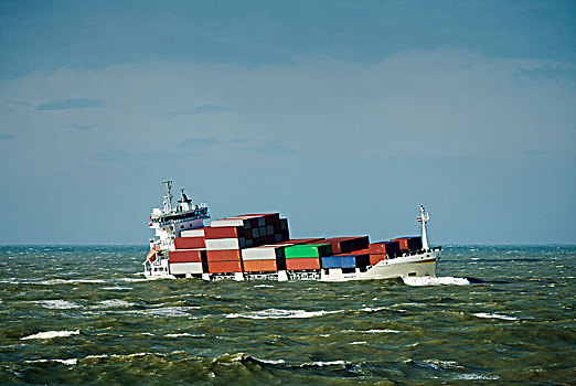 集装箱船,航行,风暴,鹿特丹,荷兰南部,荷兰,欧洲
