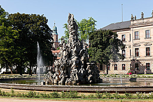 喷泉,宫殿,花园,埃尔兰根,弗兰克尼亚,巴伐利亚,德国,欧洲