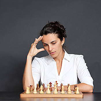 女人,思考,策略,棋类游戏