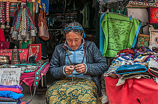 女人,珠子,集市,尼泊尔
