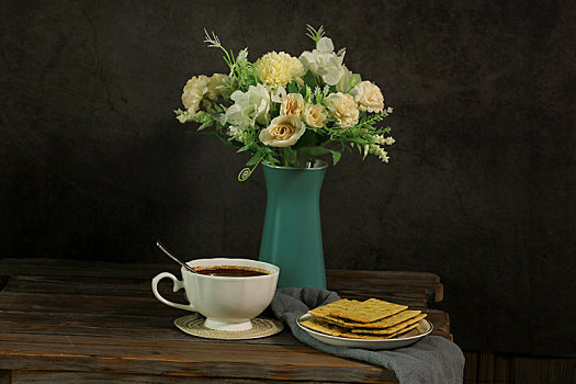 静物,鲜花,咖啡,饼干,点心