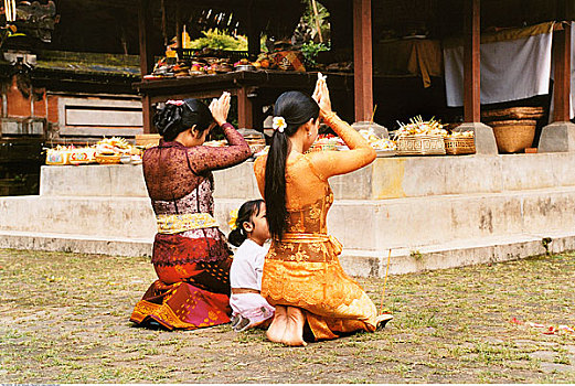 女人,女孩,祈祷,庙宇,巴厘岛,印度尼西亚