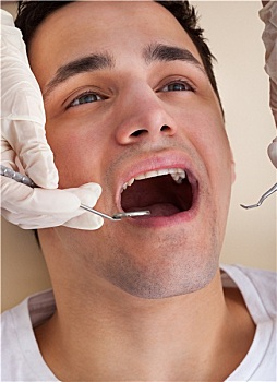 男人,牙科检查,诊所