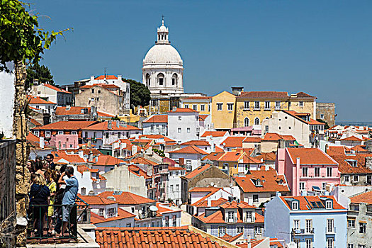赤陶,屋顶,古老,圆顶,风景,阿尔法马区,一个,许多,视点,里斯本,葡萄牙,欧洲