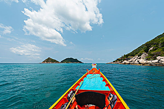 船首,移动,船,蓝绿色海水,岛屿,龟岛,海湾,泰国,亚洲