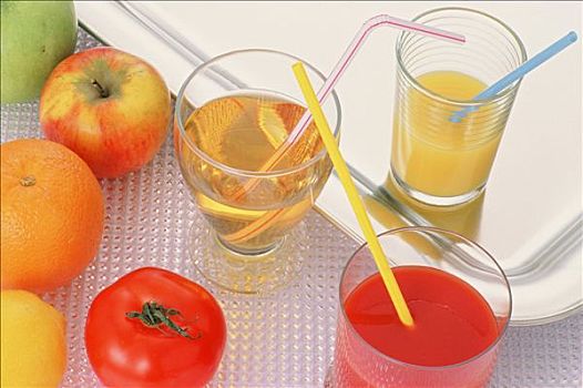 苹果,橙色,西红柿,果汁,桌面,水果