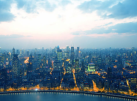 上海,中国,十一月,夜景,金融中心,天际线