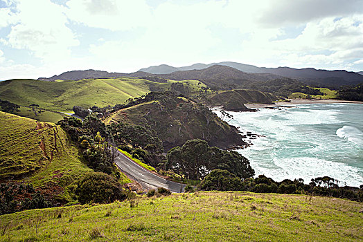 道路,山地,海边,北岛,新西兰