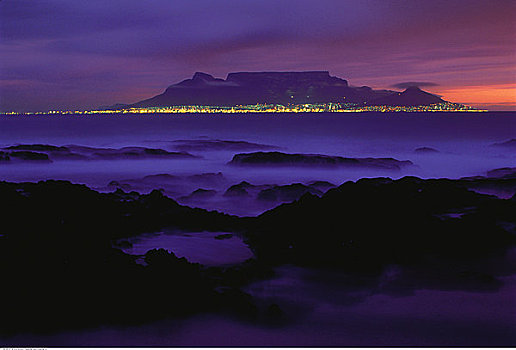 桌山,开普敦,夜晚,风景,南非