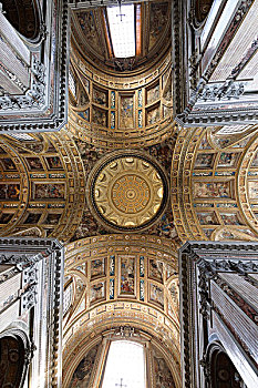 教堂,圆顶,室内,那不勒斯,坎帕尼亚区,意大利,欧洲