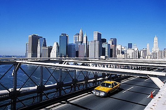布鲁克林大桥,曼哈顿,天际线,白天