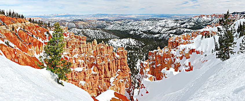 峡谷,全景,雪,冬天,红岩,蓝天