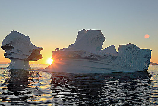 冰山,日落,伊路利萨特,格陵兰