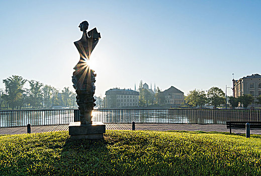 波兰,弗罗茨瓦夫,大学,桥,雕塑,纪念,洪水,女人,书本,肩部