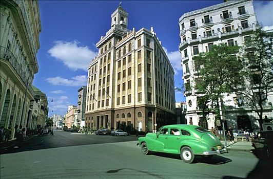 古巴,哈瓦那,老,绿色,美洲,汽车,建筑