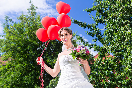新娘,婚礼,读,氦气,气球
