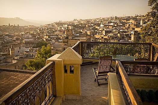 屋顶,内庭,俯视,城市,摩洛哥
