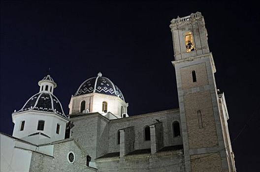 教堂,夜晚,阿利坎特,白色海岸,西班牙