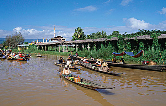 人群,划艇,湖,茵莱湖,乡村,缅甸