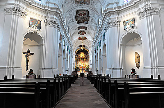 室内,教堂中殿,教区教堂,五兹堡,弗兰克尼亚,巴伐利亚,德国,欧洲