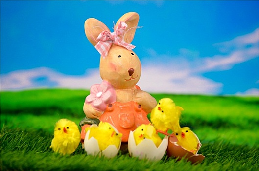复活节兔子,幼禽,高兴,复活节彩蛋
