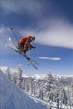 侧面,一个,男人,滑雪,太浩湖,加利福尼亚,美国