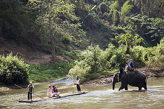游客,河,乘筏,清迈,泰国