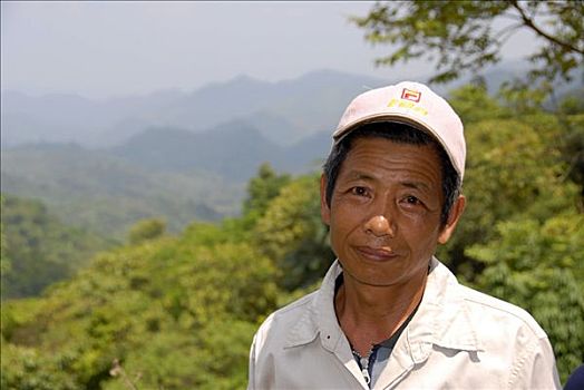 老挝人,男人,肖像,自然,山景,省,老挝,东南亚