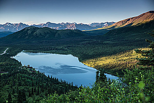 湖,阿拉斯加山脉,阿拉斯加,夏天