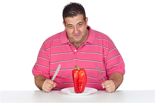 肥胖,男人,吃饭,红椒