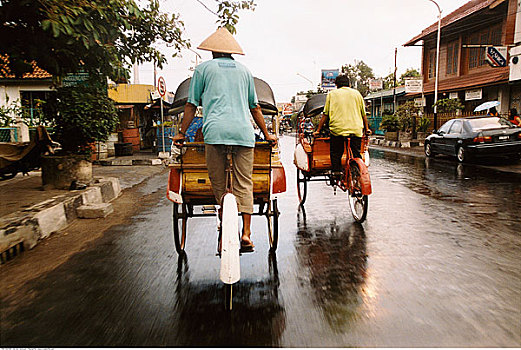 后视图,人力三轮车,日惹,爪哇,印度尼西亚