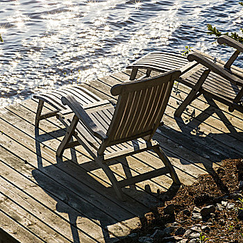 椅子,平台,湖,木头,安大略省,加拿大