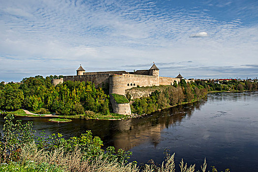 风景,边界,河,爱沙尼亚,俄罗斯,要塞,欧洲