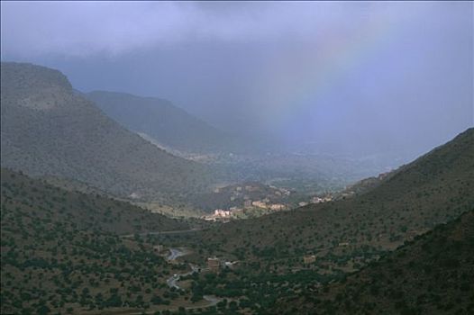 摩洛哥,俯视图,乡村,山,薄雾