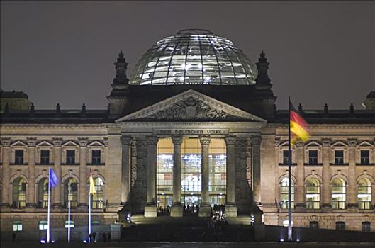 联邦,政府建筑,德国国会大厦,柏林,夜晚,德国