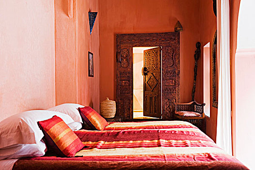 双人床,摩洛哥,卧室,装饰,多样