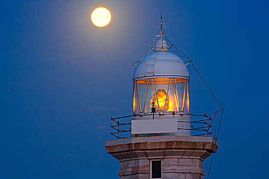 米诺卡岛,灯塔,月亮,发光,天空