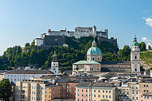 城市,霍亨萨尔斯堡城堡,萨尔茨堡大教堂,萨尔茨堡,奥地利,欧洲