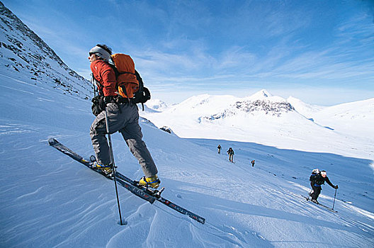 滑雪者,山景