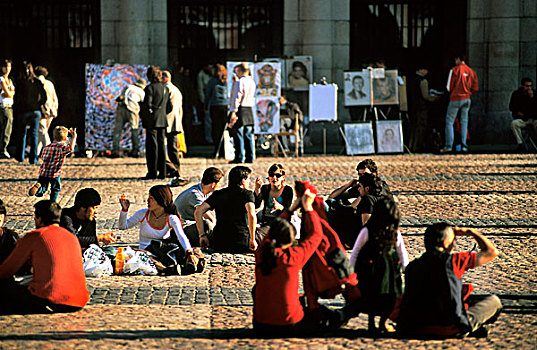 游客,广场,绘画,街道,艺术家,马德里,西班牙,欧洲