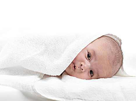 男婴,三个,包着,毛巾,沐浴