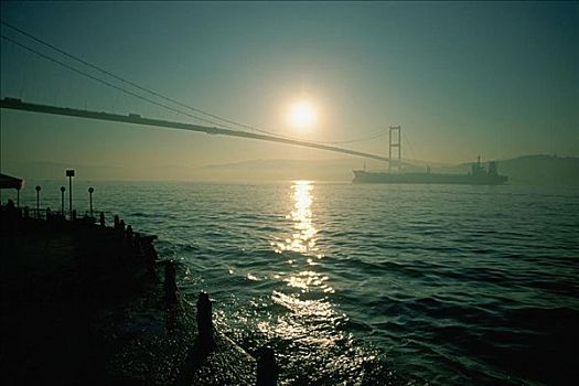 剪影,吊桥,博斯普鲁斯海峡,桥,伊斯坦布尔,土耳其