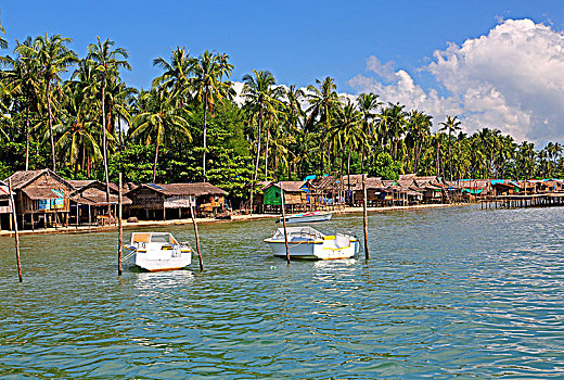 渔民,小屋,船,棕榈海滩,湾,孟加拉,印度洋,缅甸