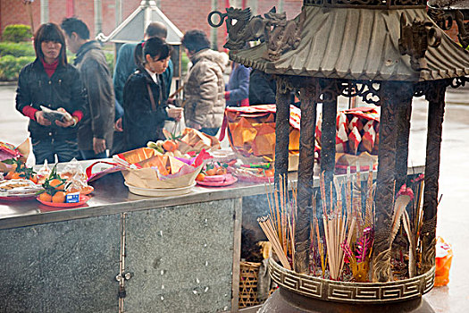 信徒,祭祀,佛教寺庙,汕头,中国