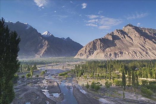 河,通过,山谷,喀喇昆仑,山脉,巴基斯坦