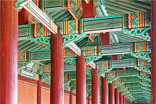 走廊,韩国,古老,宫殿