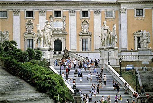 楼梯,雕塑,宫殿,国会,广场,坎皮多利奥,罗马,拉齐奥,意大利,欧洲